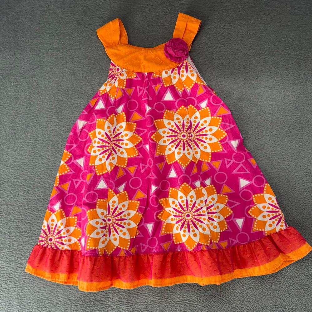 Penelope Mack‎ Girl's Dress Orange Pink Floral Print Ruffles Pleats Size 24MOS